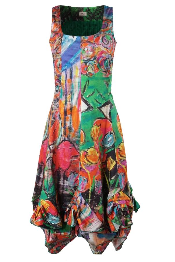 Daylily dress green eye print